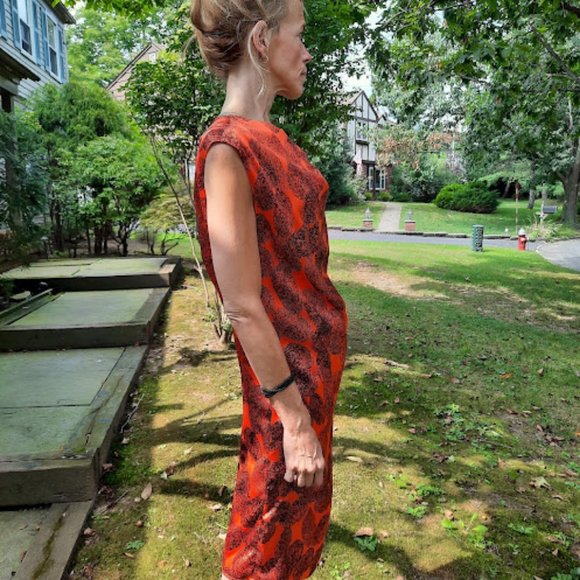 Size 38 Yves Saint Laurent 2011 Silk charmeuse dress, orange, black - Picture 2 of 7